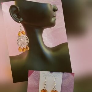 Fashion Jewelry Silver and Orange Teardrop Earrings
